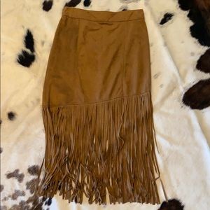 Brown suede fringe skirt